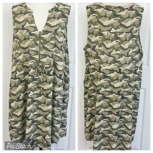 Torrid Army Green Multi Camo Print Sleeveless Zip Front Mini Dress 3X